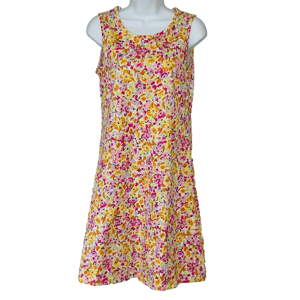Hanna Andersson Floral Cotton Dress Adult XS Yellow‎ Pink Sleeveless Cottage
